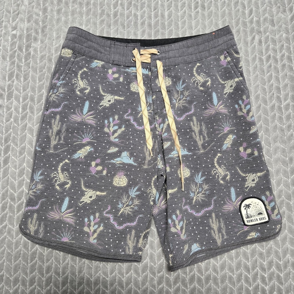 Howler Brothers Board Shorts Mens‎ 28 Charcoal Grey Desert Print Horizon Hybrid